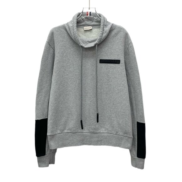 J18539 Moncler Grey Badge Half Turtleneck Drawstring Cotton Long Sleeve Sweatshi